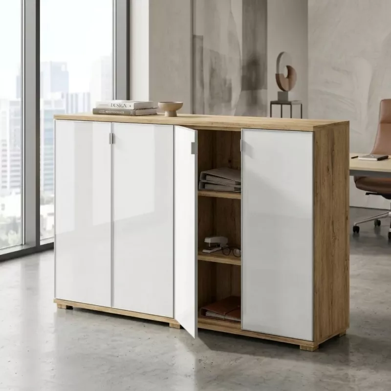 Armoire portes en verre, 4 étagères, L 200 x H 147 cm - So Laroya