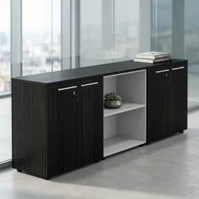 Armoire basse combiné 4 portes mélaminé à serrure - 3 étagères - L. 243 x P. 43 x H. 81 cm So Flora