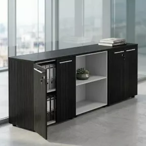 Armoire basse combiné 4 portes mélaminé à serrure - 3 étagères - L. 243 x P. 43 x H. 81 cm So Flora