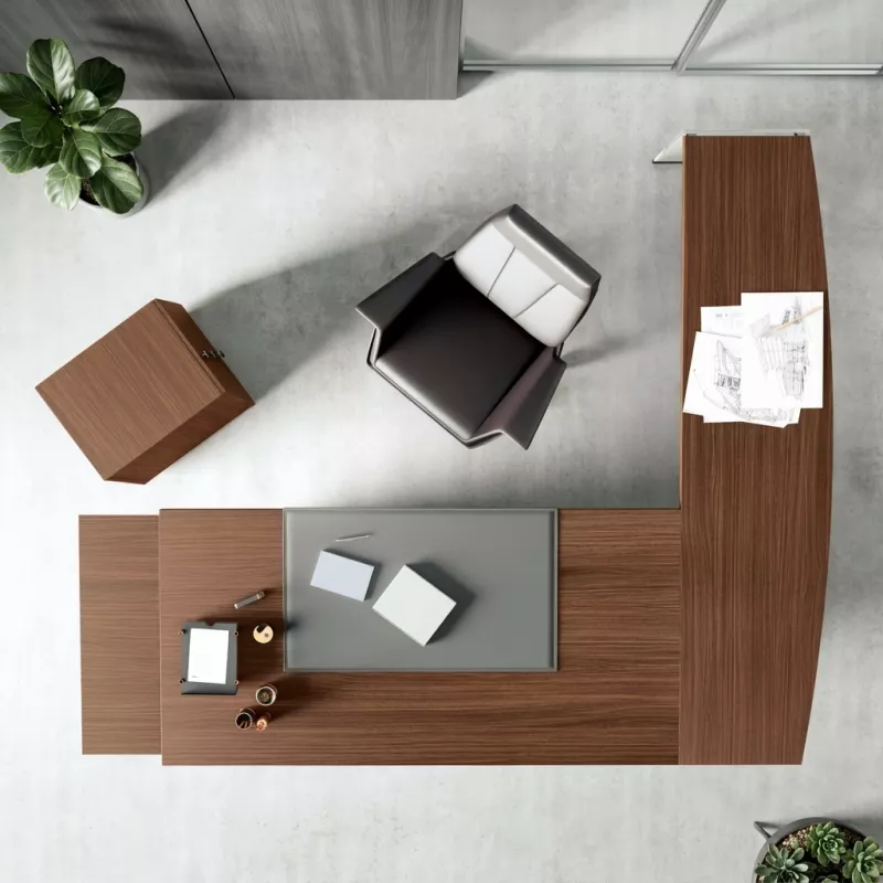 Bureau de direction avec piétement extérieur et grand retour – So Luna