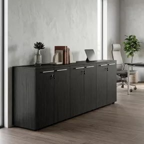 Armoire basse 6 portes mélaminé à serrure - 3 étagères - L. 243 x P. 43 x H. 81 cm So Flora