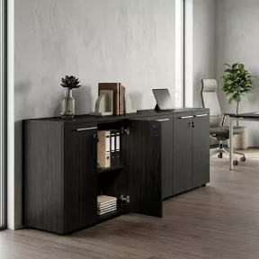Armoire basse 6 portes mélaminé à serrure - 3 étagères - L. 243 x P. 43 x H. 81 cm So Flora