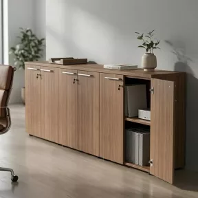 Armoire basse 6 portes mélaminé à serrure - 3 étagères - L. 243 x P. 43 x H. 81 cm So Flora