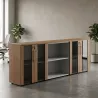 Armoire basse combiné 4 portes verre fumé à serrure - 3 étagères - L. 243 x P. 43 x H. 81 cm So Flora