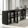 Armoire basse combiné 4 portes verre fumé à serrure - 3 étagères - L. 243 x P. 43 x H. 81 cm So Flora