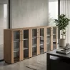 Armoire basse 6 portes en verre fumé serrure - 6 étagères - L. 243 x P. 43 x H. 81 cm So Flora