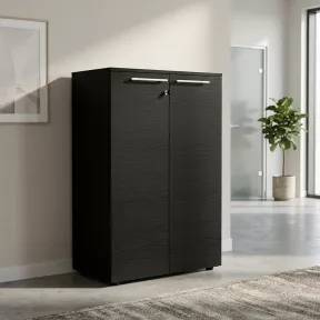 Armoire 2 portes mélaminé à serrure - 2 étagères - L. 83 P. 43 x H. 120 cm So Flora