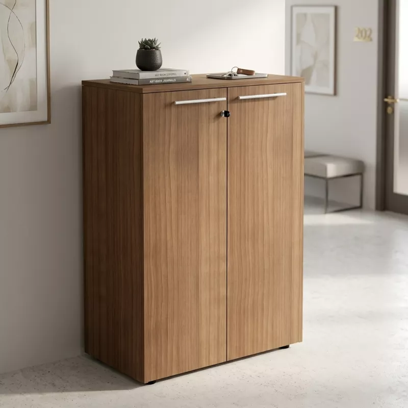 Armoire 2 portes mélaminé à serrure - 2 étagères - L. 83 P. 43 x H. 120 cm So Flora