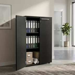 Armoire 2 portes mélaminé à serrure - 2 étagères - L. 83 P. 43 x H. 120 cm So Flora