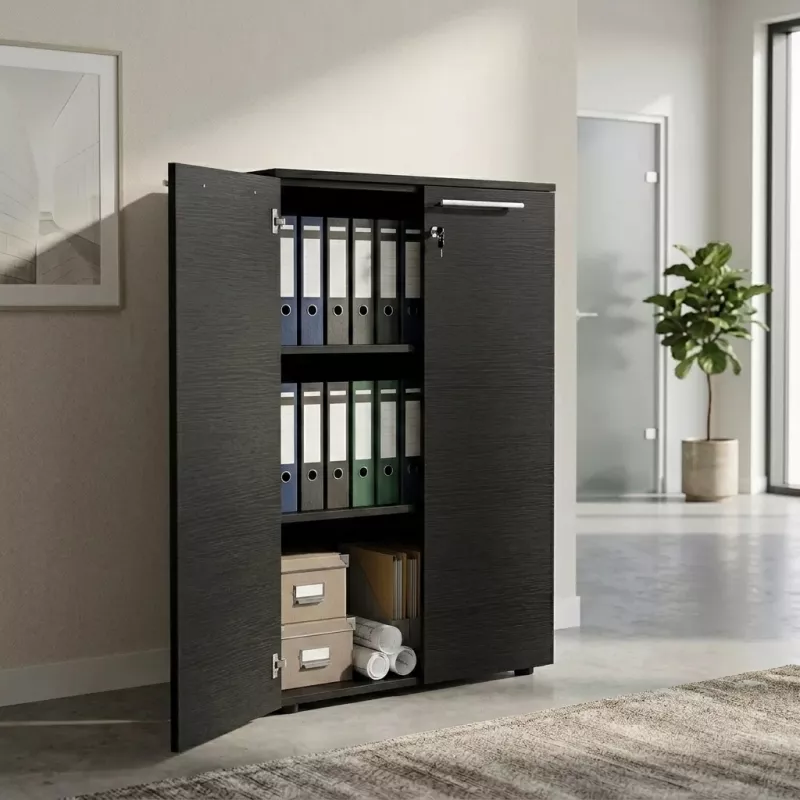 Armoire 2 portes mélaminé à serrure - 2 étagères - L. 83 P. 43 x H. 120 cm So Flora