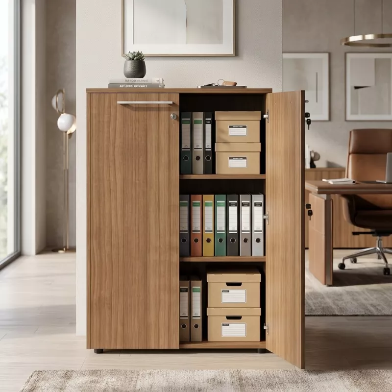 Armoire 2 portes mélaminé à serrure - 2 étagères - L. 83 P. 43 x H. 120 cm So Flora