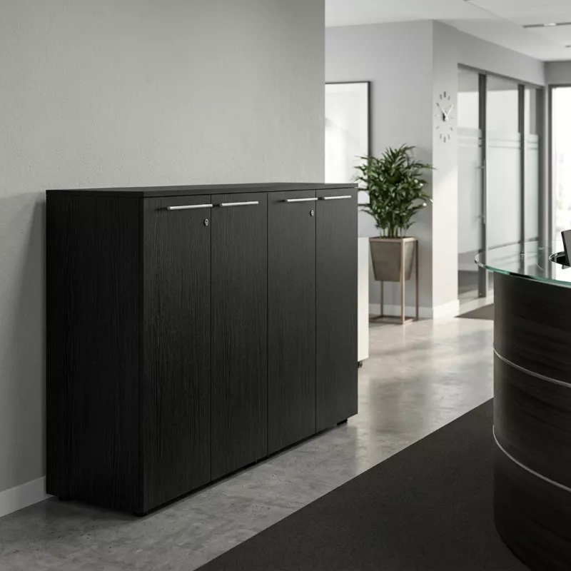 Armoire 4 portes mélaminé à serrure - 4 étagères - L. 163 x P. 43 x  H. 120 cm So Flora
