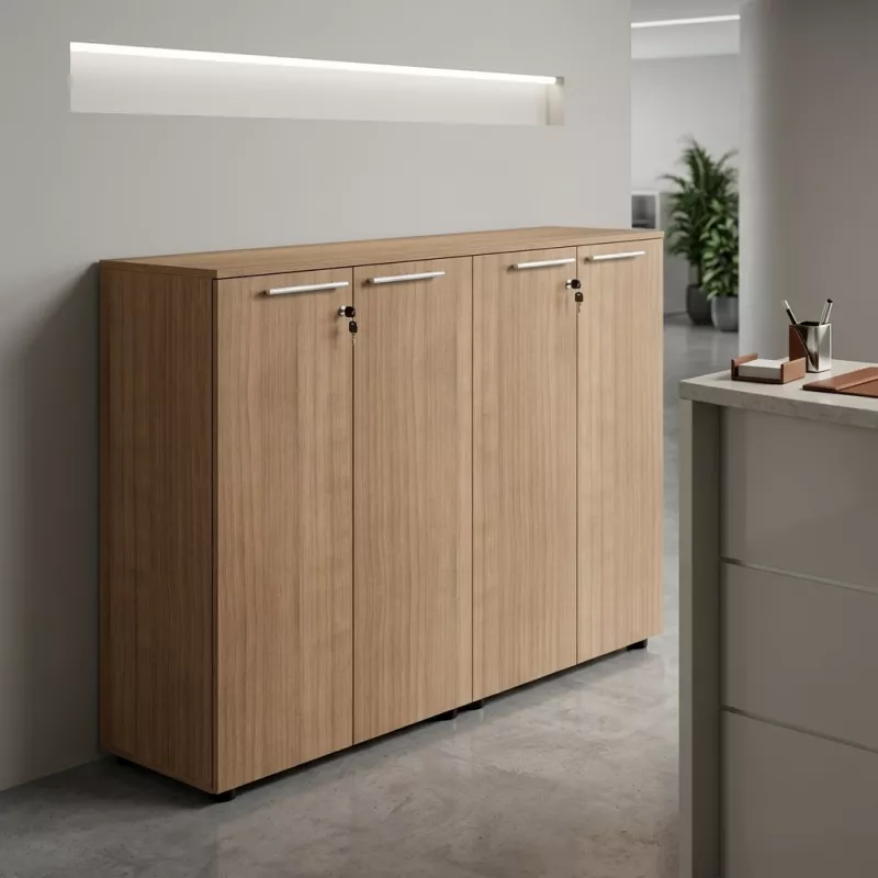 Armoire 4 portes mélaminé à serrure - 4 étagères - L. 163 x P. 43 x  H. 120 cm So Flora