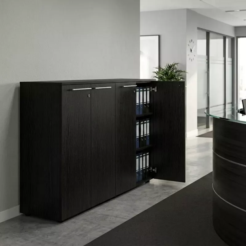 Armoire 4 portes mélaminé à serrure - 4 étagères - L. 163 x P. 43 x  H. 120 cm So Flora