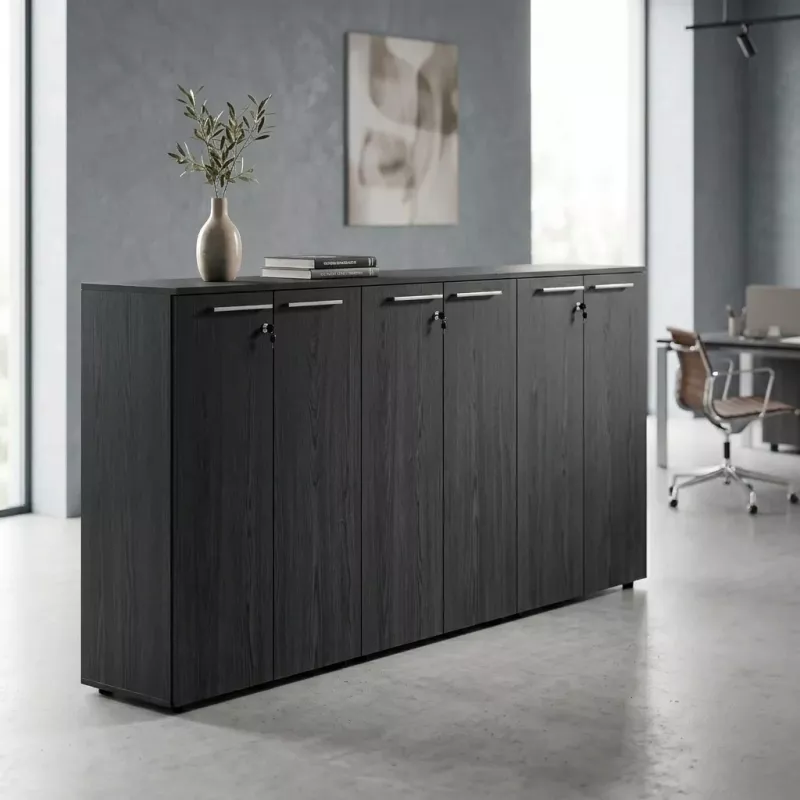 Armoire 6 portes mélaminé à serrure - 6 étagères - L. 243 x P. 43 x H. 120 cm So Flora