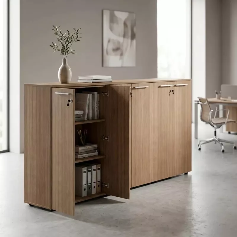 Armoire 6 portes mélaminé à serrure - 6 étagères - L. 243 x P. 43 x H. 120 cm So Flora