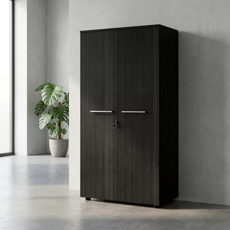 Armoire 2 portes mélaminé à serrure - 3 étagères - L. 83 P. 43 x H. 158 cm So Flora