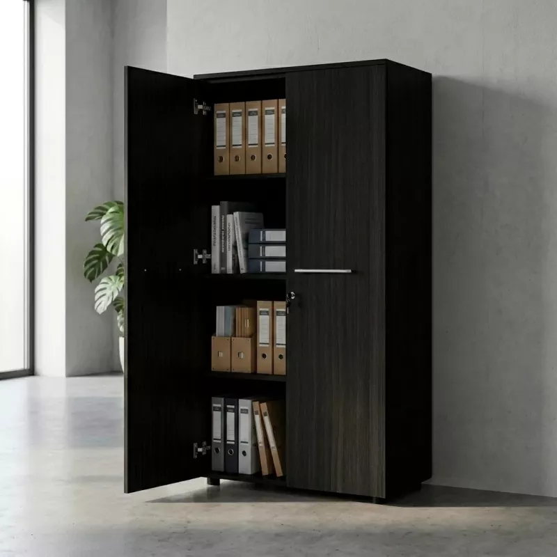 Armoire 2 portes mélaminé à serrure - 3 étagères - L. 83 P. 43 x H. 158 cm So Flora