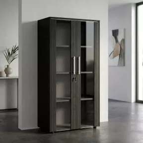 Armoire 2 portes verre fumé à serrure - 3 étagères -  L. 83 P. 43 x H. 158 cm So Flora