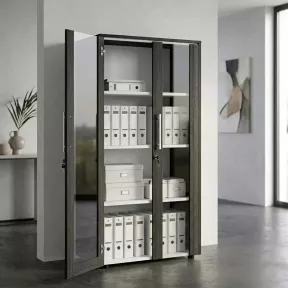 Armoire 2 portes verre fumé à serrure - 3 étagères -  L. 83 P. 43 x H. 158 cm So Flora
