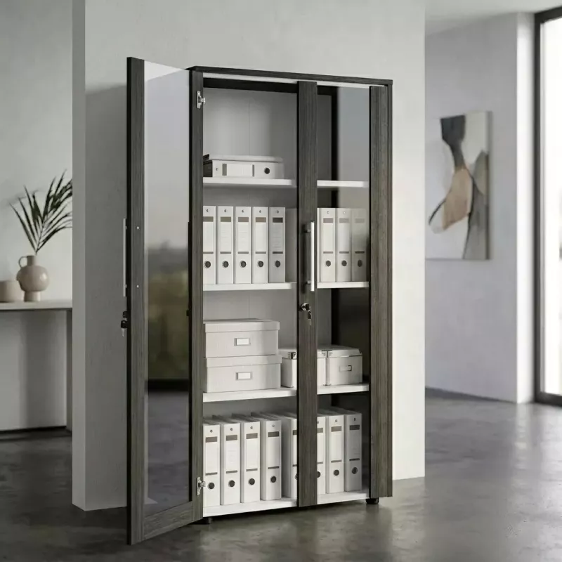 Armoire 2 portes verre fumé à serrure - 3 étagères -  L. 83 P. 43 x H. 158 cm So Flora