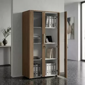 Armoire 2 portes verre fumé à serrure - 3 étagères -  L. 83 P. 43 x H. 158 cm So Flora
