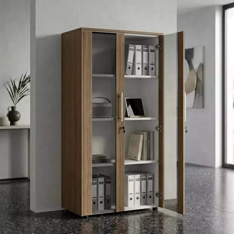 Armoire 2 portes verre fumé à serrure - 3 étagères -  L. 83 P. 43 x H. 158 cm So Flora