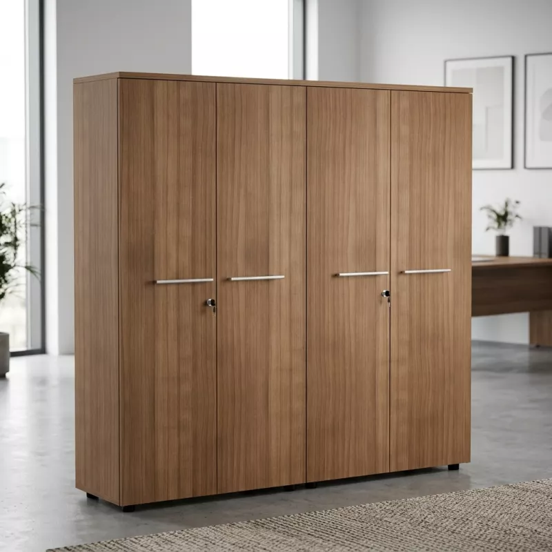 Armoire 4 portes mélaminé à serrure - 6 étagères - L. 163 x P. 43 x H. 158 cm So Flora