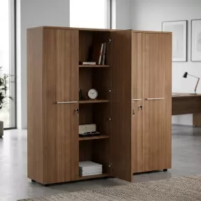 Armoire 4 portes mélaminé à serrure - 6 étagères - L. 163 x P. 43 x H. 158 cm So Flora