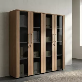 Armoire 4 portes verre fumé à serrure - 6 étagères - L. 163 x P. 43 x H. 158 cm So Flora