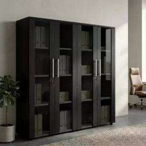 Armoire 4 portes verre fumé à serrure - 6 étagères - L. 163 x P. 43 x H. 158 cm So Flora