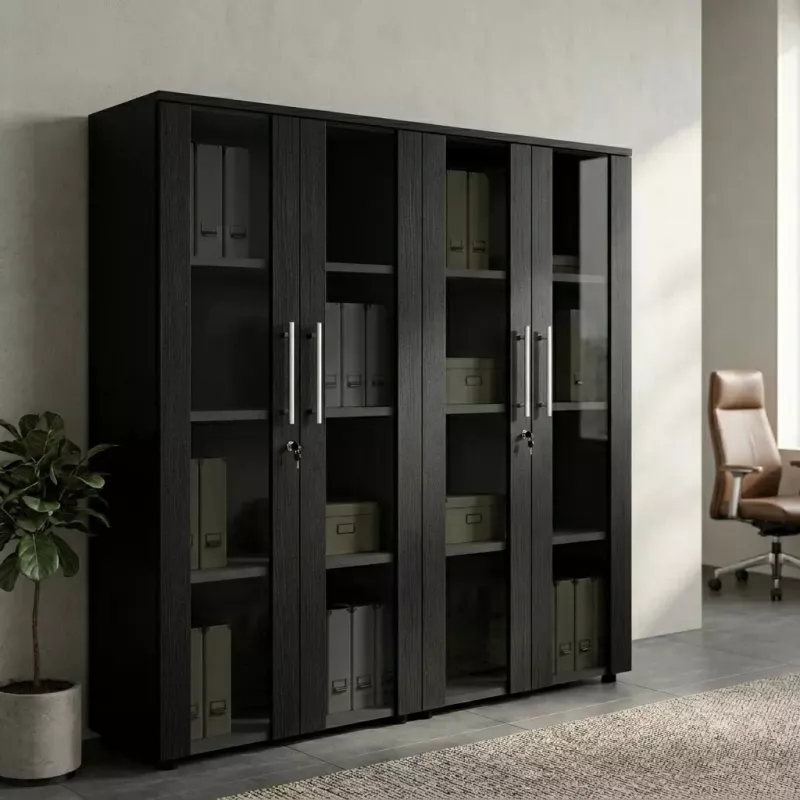 Armoire 4 portes verre fumé à serrure - 6 étagères - L. 163 x P. 43 x H. 158 cm So Flora