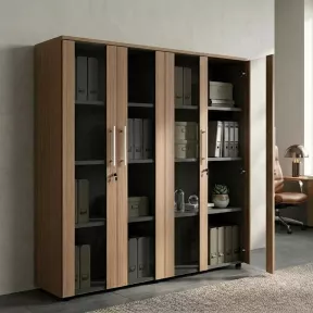 Armoire 4 portes verre fumé à serrure - 6 étagères - L. 163 x P. 43 x H. 158 cm So Flora