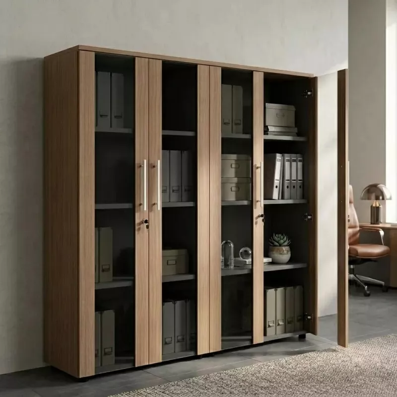 Armoire 4 portes verre fumé à serrure - 6 étagères - L. 163 x P. 43 x H. 158 cm So Flora