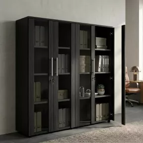 Armoire 4 portes verre fumé à serrure - 6 étagères - L. 163 x P. 43 x H. 158 cm So Flora