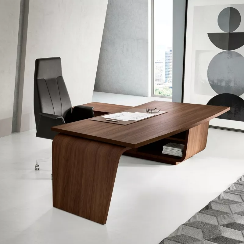 Bureau de direction design italien, plateau courbe et piétement extérieur – So Luna