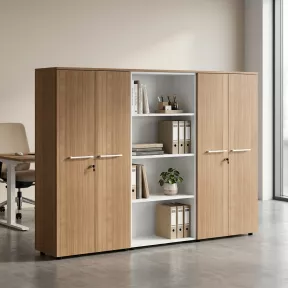 Armoire combiné 4 portes mélaminé à serrure - 9 étagères - L. 243 x P. 43 x H. 158 cm So Flora