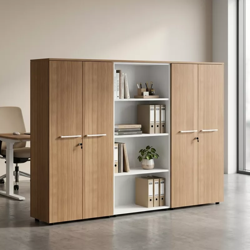 Armoire combiné 4 portes mélaminé à serrure - 9 étagères - L. 243 x P. 43 x H. 158 cm So Flora