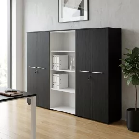 Armoire combiné 4 portes mélaminé à serrure - 9 étagères - L. 243 x P. 43 x H. 158 cm So Flora