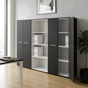 Armoire combiné 4 portes mélaminé à serrure - 9 étagères - L. 243 x P. 43 x H. 158 cm So Flora