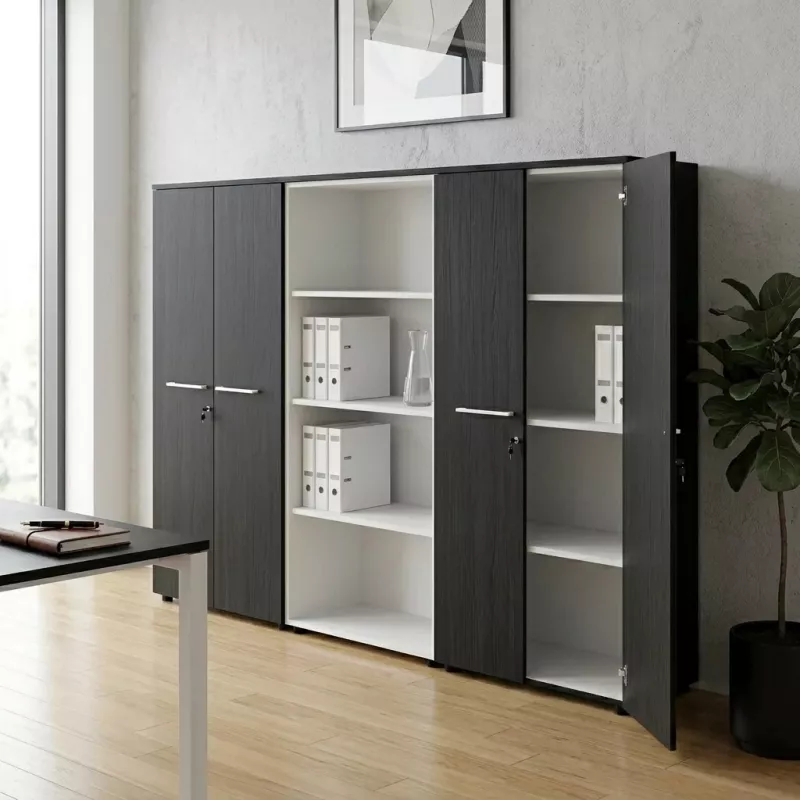 Armoire combiné 4 portes mélaminé à serrure - 9 étagères - L. 243 x P. 43 x H. 158 cm So Flora