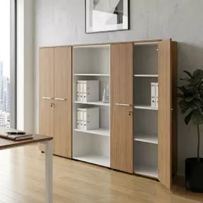 Armoire combiné 4 portes mélaminé à serrure - 9 étagères - L. 243 x P. 43 x H. 158 cm So Flora
