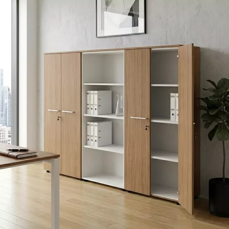 Armoire combiné 4 portes mélaminé à serrure - 9 étagères - L. 243 x P. 43 x H. 158 cm So Flora