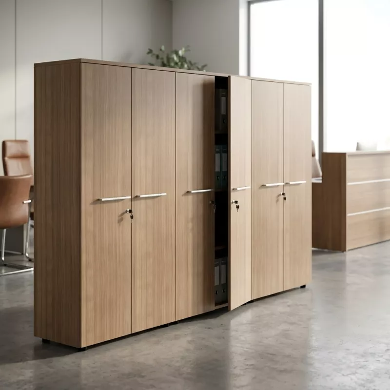 Armoire 6 portes mélaminé à serrure - 9 étagères - L. 243 x P. 43 x H. 158 cm So Flora