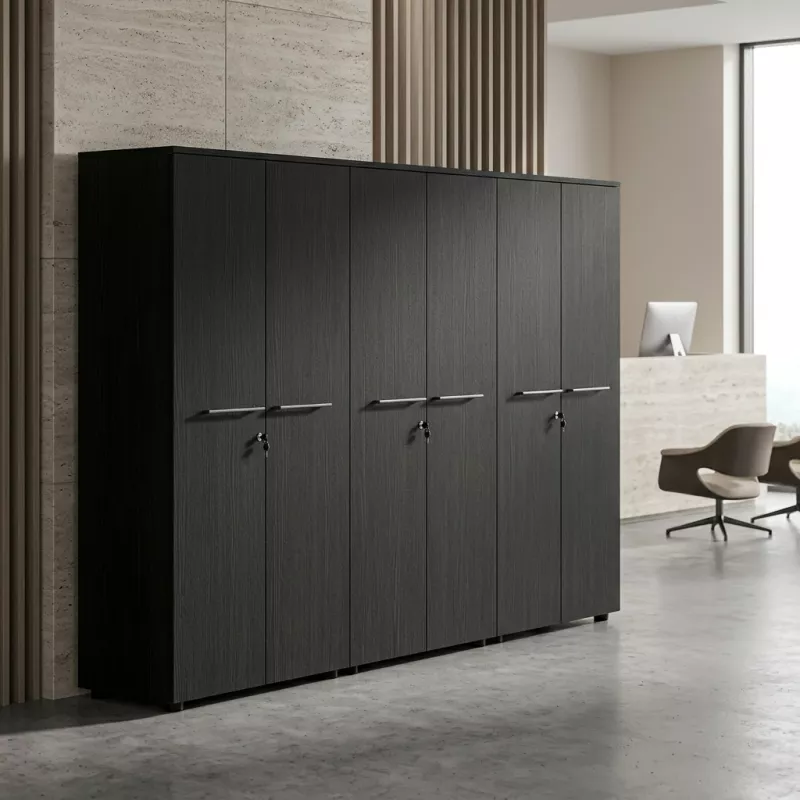Armoire 6 portes mélaminé à serrure - 9 étagères - L. 243 x P. 43 x H. 158 cm So Flora