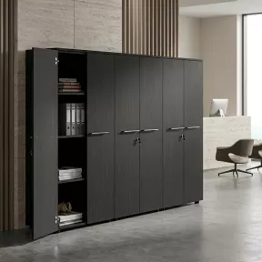 Armoire 6 portes mélaminé à serrure - 9 étagères - L. 243 x P. 43 x H. 158 cm So Flora