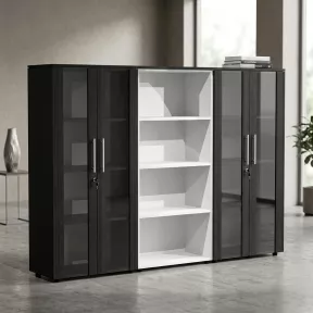 Armoire combiné 4 portes en verre fumé à serrure - 9 étagères - L. 243 x P. 43 x H. 158 cm So Flora