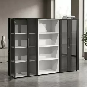 Armoire combiné 4 portes en verre fumé à serrure - 9 étagères - L. 243 x P. 43 x H. 158 cm So Flora
