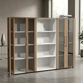 Armoire combiné 4 portes en verre fumé à serrure - 9 étagères - L. 243 x P. 43 x H. 158 cm So Flora