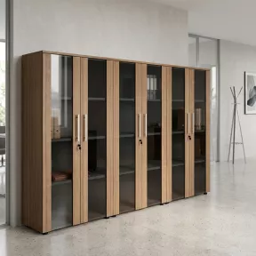 Armoire 6 portes en verre fumé à serrure - 9 étagères - L. 243 x P. 43 x H. 158 cm So Flora